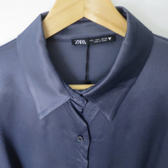 Zara Knotted Satin Effect Shirt Dress Size L - Picture 7 of 14